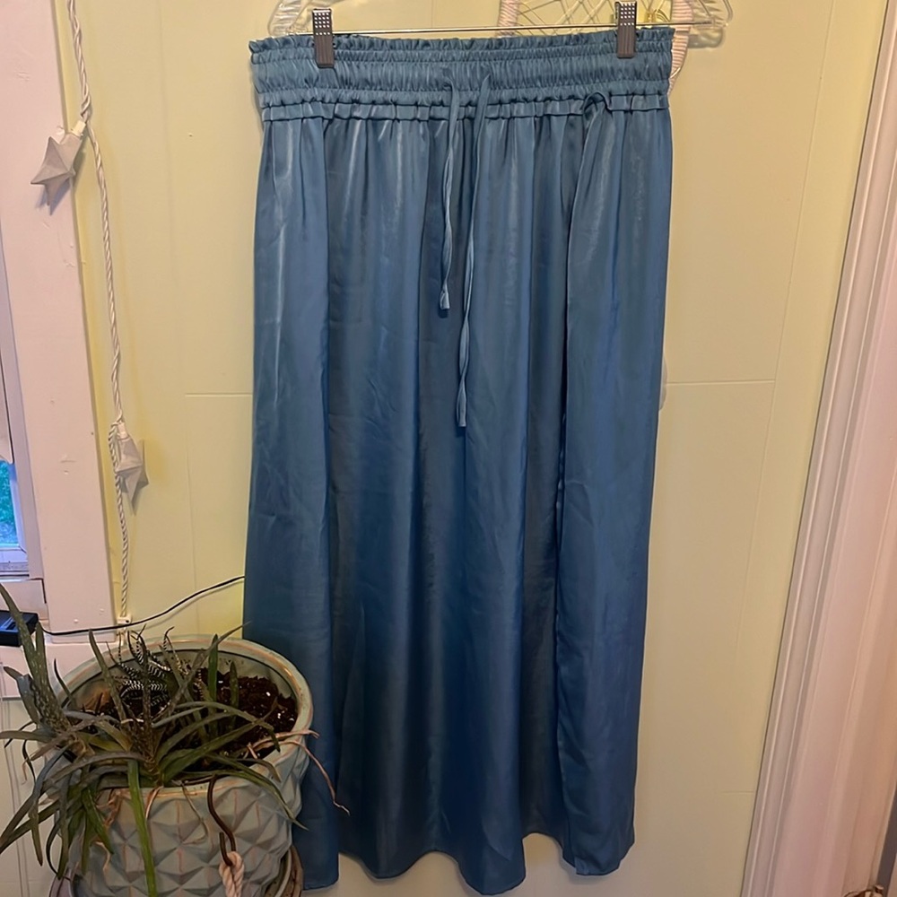 Blue satin maxi skirt